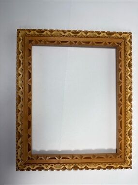Tramp Art Hand-Carved Wood Picture Frame in Natural Brown